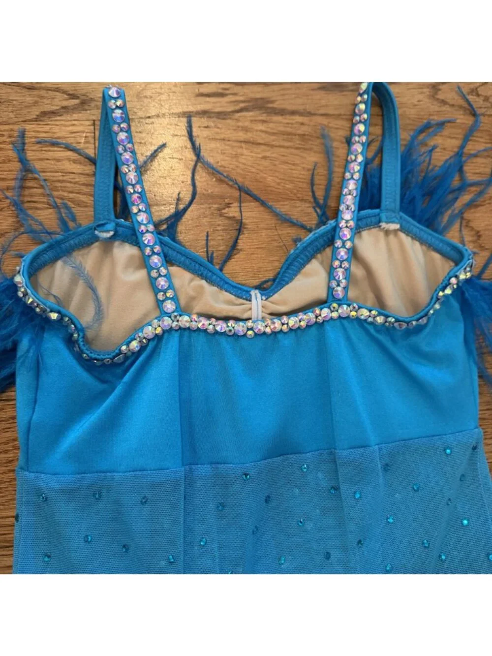 Kelle Costumes Large Child Blue Jazz Tap Musical Theater Feathers Rhinestones